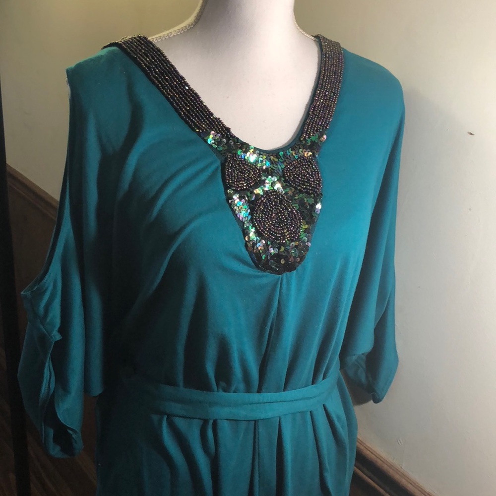 Peacock jade colored cold shoulder top *PLUS SIZE*
